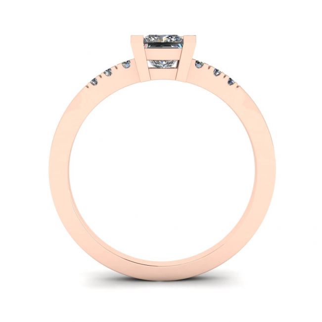 Princess Cut Diamond Ring with 3 Small Side Diamonds Rose Gold - Photo 1