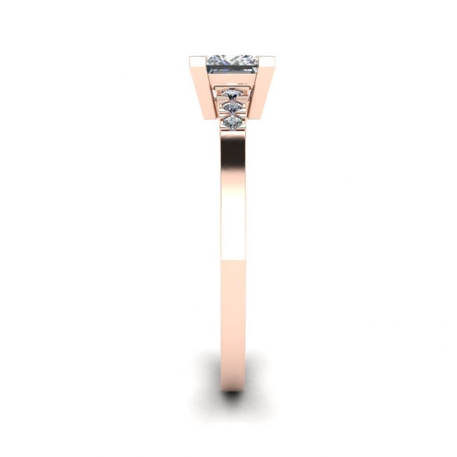 Princess Cut Diamond Ring with 3 Small Side Diamonds Rose Gold - Photo 2
