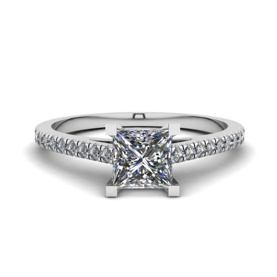Princess Cut Scalloped Pave Engagement Ring, Enlarge image 1