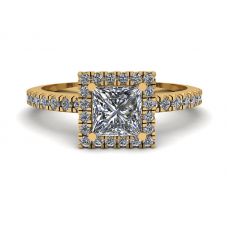 Princess-Cut Floating Halo Diamond Engagement Ring Yellow Gold