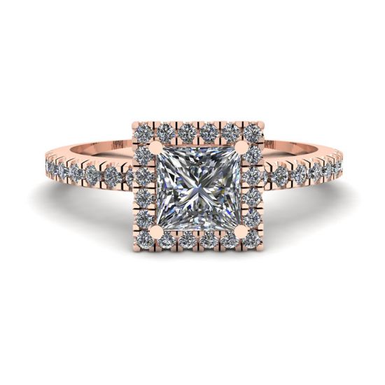 Princess-Cut Floating Halo Diamond Engagement Ring Rose Gold, Enlarge image 1