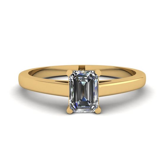 Classic Emerald Cut Diamond Solitaire Ring  Yellow Gold, Enlarge image 1