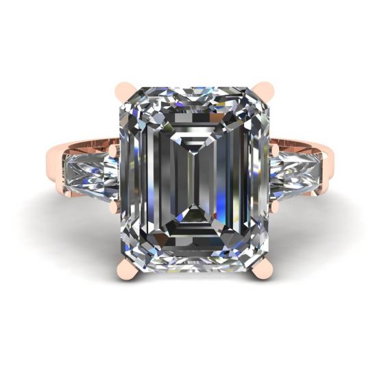 Three-Stone Emerald and Baguette Diamond Engagement Ring Rose Gold, Enlarge image 1