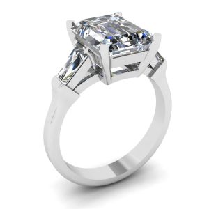 Three-Stone Emerald and Baguette Diamond Engagement Ring - Photo 3
