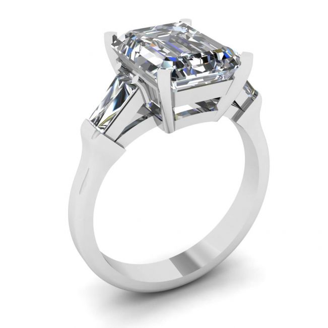 Three-Stone Emerald and Baguette Diamond Engagement Ring - Photo 3