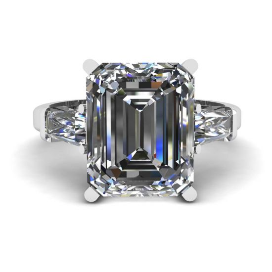 Three-Stone Emerald and Baguette Diamond Engagement Ring, Enlarge image 1