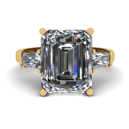 Three-Stone Emerald and Baguette Diamond Engagement Ring Yellow Gold, Enlarge image 1