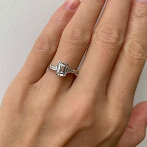 Three-Stone Emerald and Baguette Diamond Engagement Ring - Photo 4