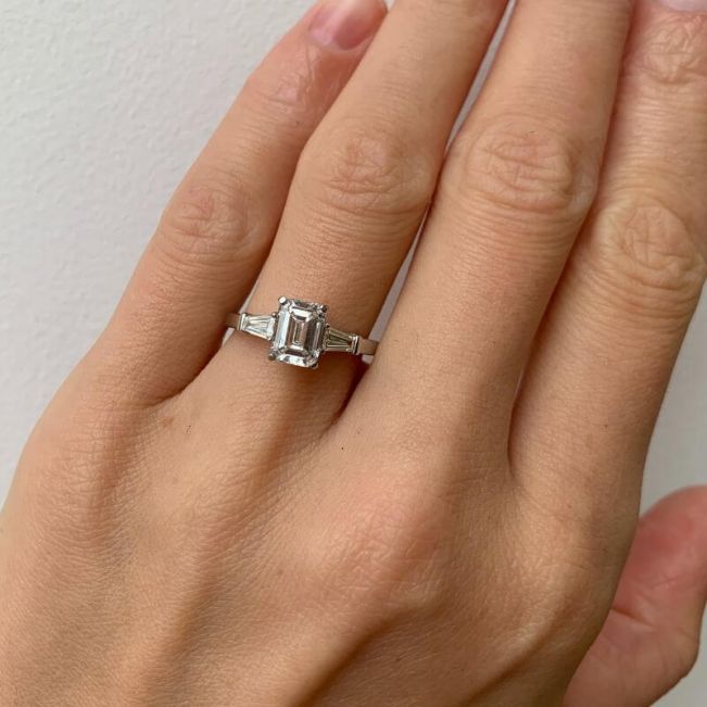 Three-Stone Emerald and Baguette Diamond Engagement Ring - Photo 4