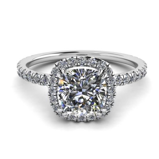 Cushion Diamond Halo Engagement Ring, Enlarge image 1