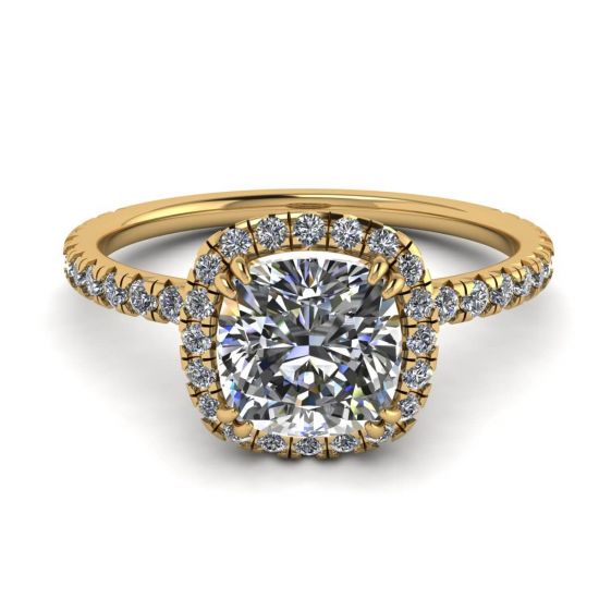 Cushion Diamond Halo Engagement Ring Yellow Gold, Enlarge image 1
