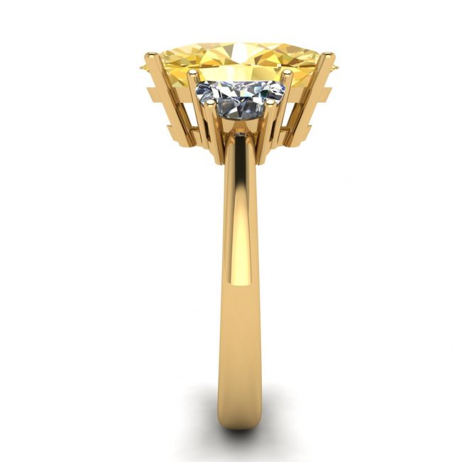 Oval Yellow Diamond with Side Half-Moon White Diamonds Ring Yellow Gold - Photo 2