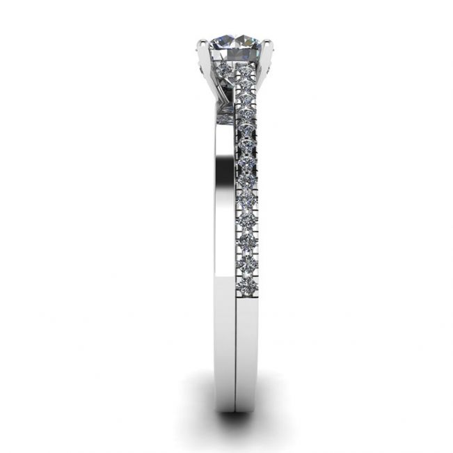 Asymmetrical Side Pave Engagement Ring White Gold - Photo 2