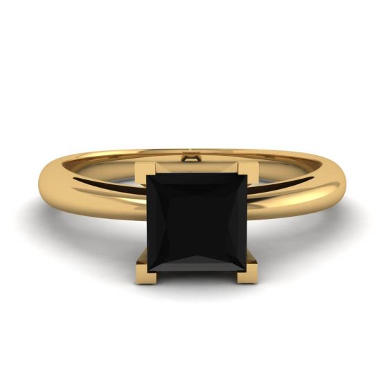 Square Black Diamond Ring Yellow Gold, Enlarge image 1