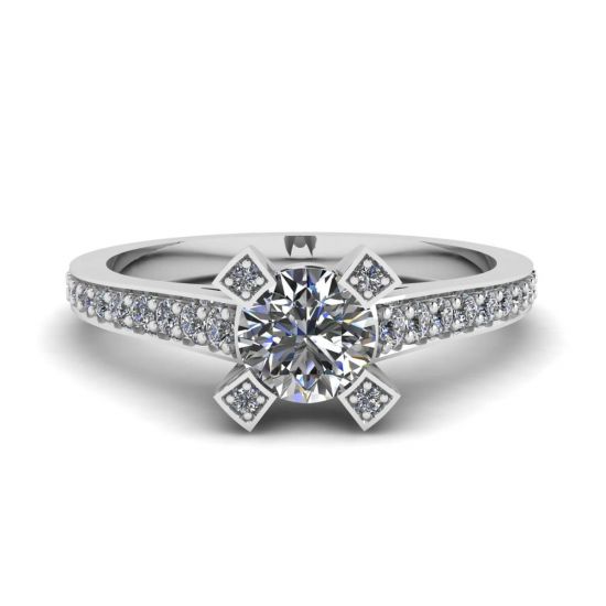 Designer Ring with Round Diamond and Pave, Enlarge image 1