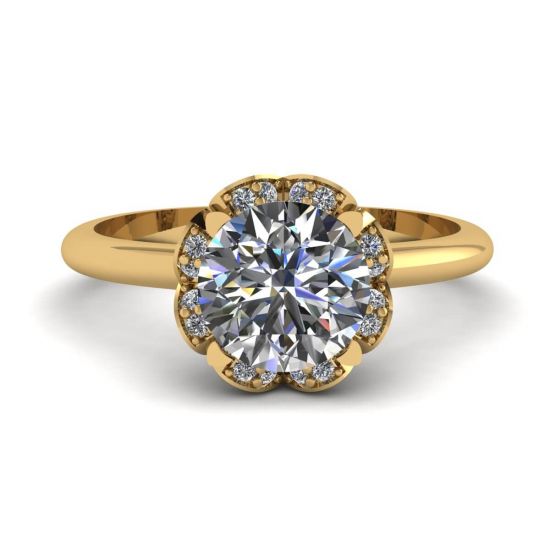 Lace Flower Cushion Diamond Ring Yellow Gold, Enlarge image 1