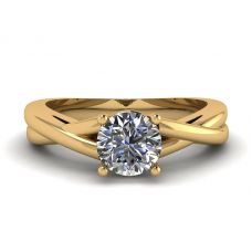 X Cross Ring with Round Diamond Yellow Gold