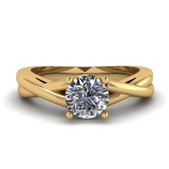 X Cross Ring with Round Diamond Yellow Gold, Enlarge image 1