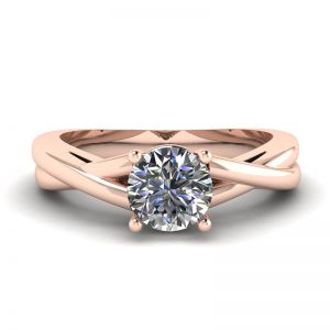 X Cross Ring with Round Diamond Rose Gold