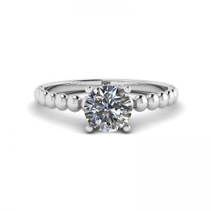 Round Diamond Solitaire on Beaded Ring in White Gold