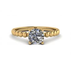 Round Diamond Solitaire on Beaded Ring in Yellow Gold