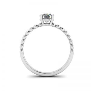 Round Diamond Solitaire on Beaded Ring in White Gold - Photo 1