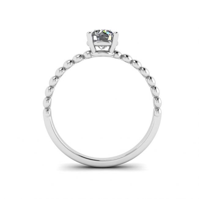 Round Diamond Solitaire on Beaded Ring in White Gold - Photo 1
