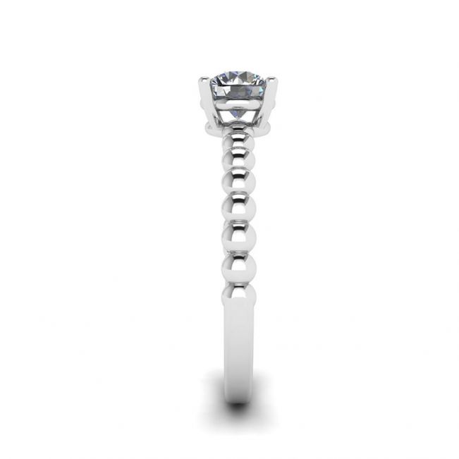 Round Diamond Solitaire on Beaded Ring in White Gold - Photo 2