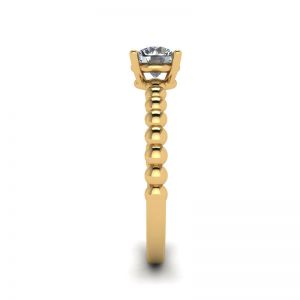 Round Diamond Solitaire on Beaded Ring in Yellow Gold - Photo 2