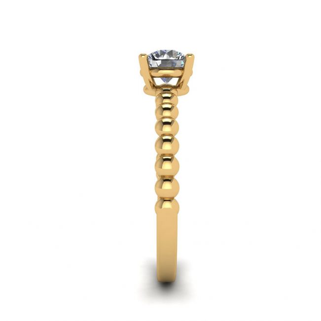 Round Diamond Solitaire on Beaded Ring in Yellow Gold - Photo 2