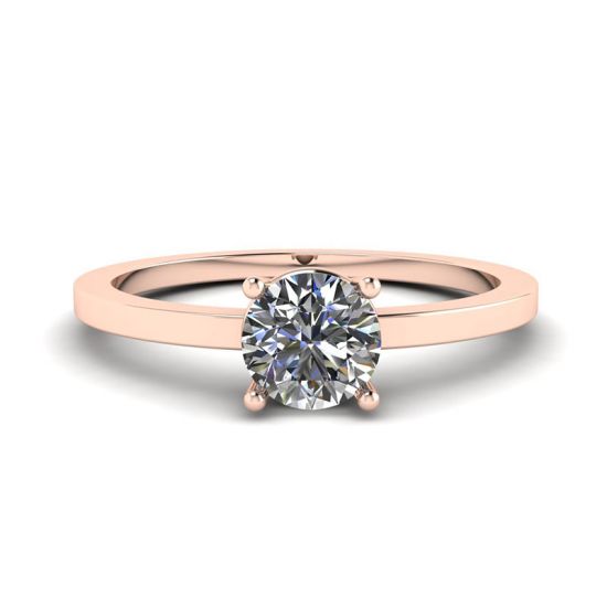 Round Diamond Solitaire Simple 18K Rose Gold Ring, Enlarge image 1