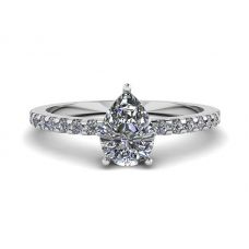 Pear Diamond Ring with Side Pave White Gold