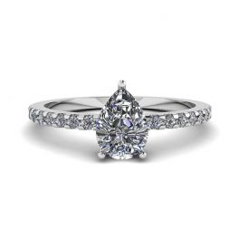 Pear Diamond Ring with Side Pave White Gold Pear Diamond Ring with Side Pave White Gold