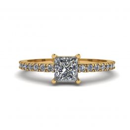 Princess Cut Diamond Ring with Side Pave in 18K Yellow Gold Princess Cut Diamond Ring with Side Pave in 18K Yellow Gold