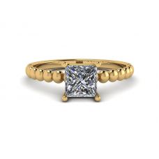 Bearded Ring with Princess Cut Diamond in 18K Yellow Gold