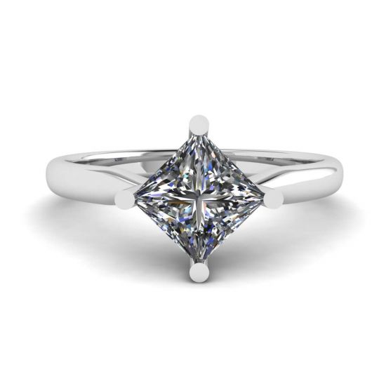 Rhombus Princess Cut Diamond Solitaire Ring White Gold, Enlarge image 1