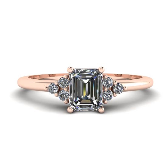 Emerald Cut Diamond Ring with Side Diamonds Rose Gold, Enlarge image 1