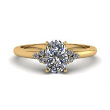 Oval Diamond with 3 Side Diamonds Ring Yellow Gold