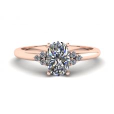 Oval Diamond with 3 Side Diamonds Ring Rose Gold