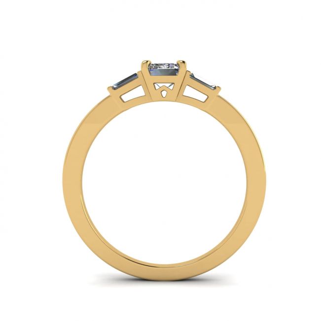 Emerald Cut and Side Baguette Diamond Ring Yellow Gold - Photo 1