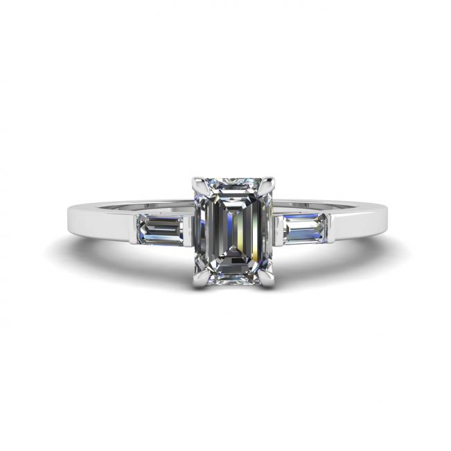 Emerald Cut and Side Baguette Diamond Ring