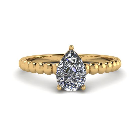 Beaded Band Pear Cut Engagement Ring Yellow Gold, Enlarge image 1