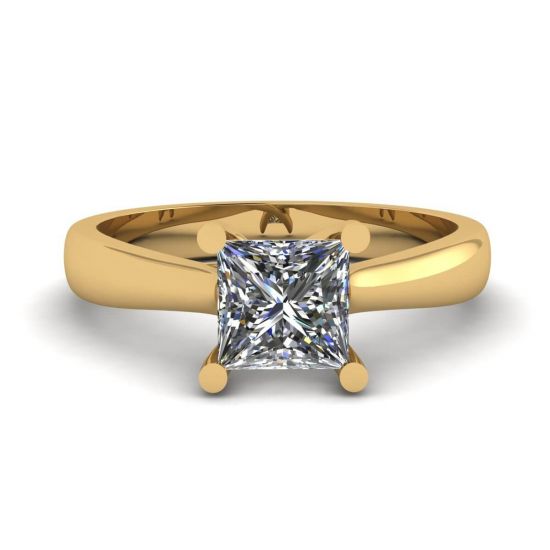 18K Yellow Gold Ring with Princess Cut Diamond, Enlarge image 1