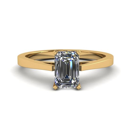 Futuristic Style Emerald Cut Diamond Ring in 18K Yellow Gold, Enlarge image 1
