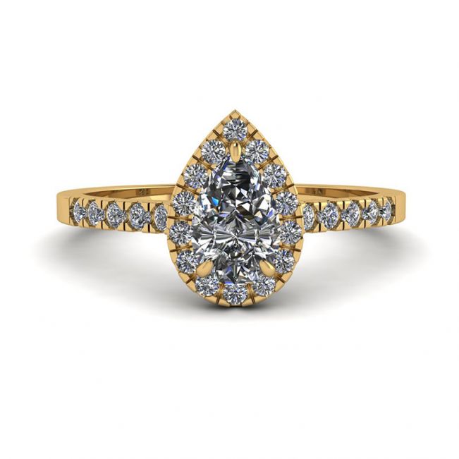 Halo Diamond Pear Shape Ring in 18K Yellow Gold