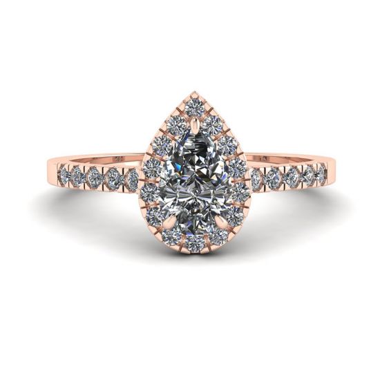 Halo Diamond Pear Shape Ring in 18K Rose Gold, Enlarge image 1