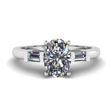 Oval Diamond Side Baguettes White Gold Ring
