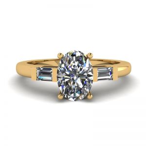 Oval Diamond Side Baguettes Yellow Gold Ring