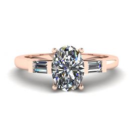Oval Diamond Side Baguettes Rose Gold Ring Oval Diamond Side Baguettes Rose Gold Ring