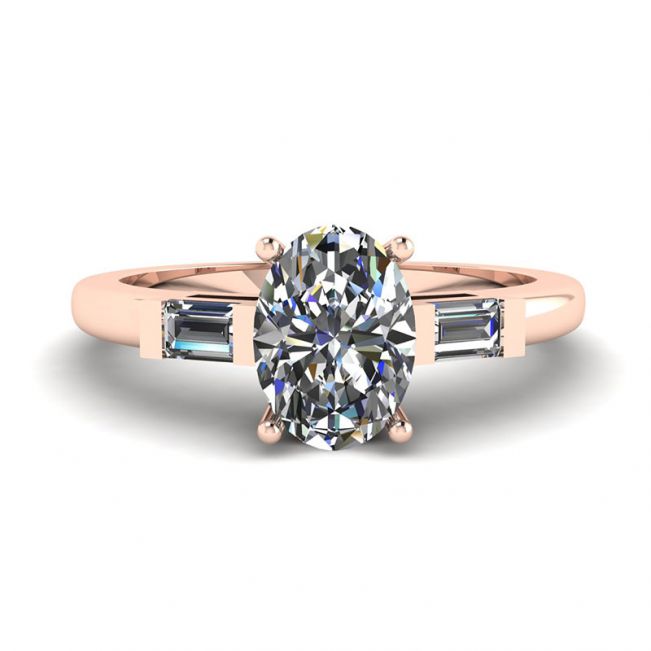 Oval Diamond Side Baguettes Rose Gold Ring